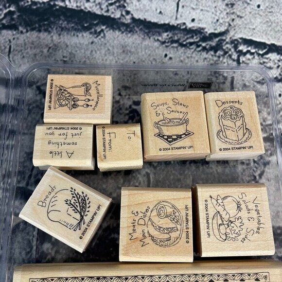 Stampin’ UP! WHAT'S FOR DINNER 9 Wood Mounted Rubber Stamps Recipe Card Bread - Picture 3 of 6